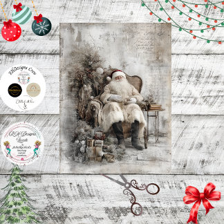 Decoupage Vintage Santa Sessel & Baum Seidenpapier