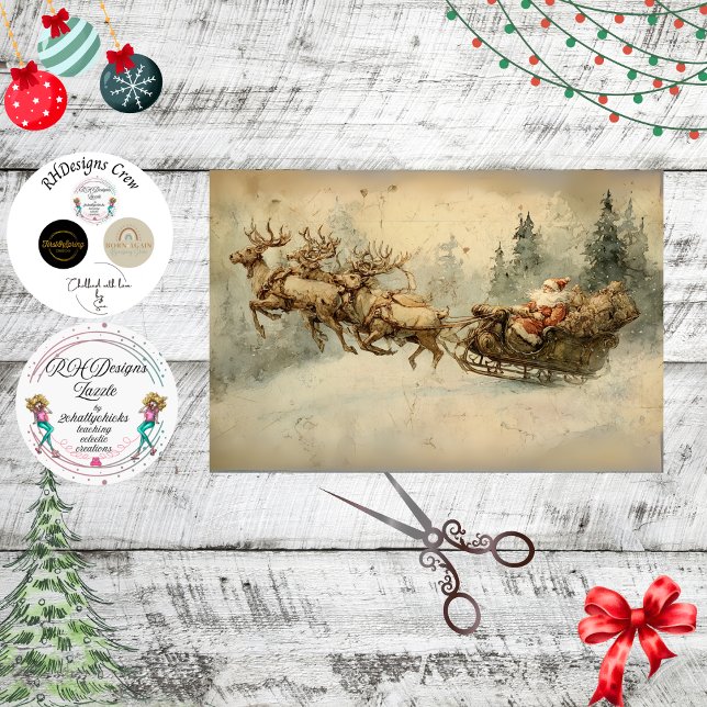 Decoupage Vintage Santa Sleigh Postcard  Seidenpapier (Von Creator hochgeladen)