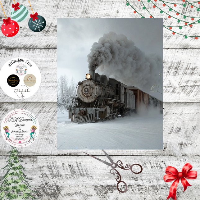 Decoupage Vintage Steam Locomotive Snow Landscape Seidenpapier (Von Creator hochgeladen)