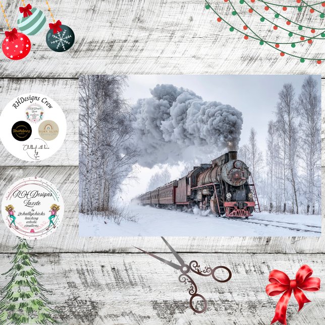 Decoupage Vintage Steam Train Locomotive Snow  Seidenpapier (Von Creator hochgeladen)
