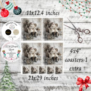 Decoupage Vintage Weihnachtsmann & Untersetzer Seidenpapier