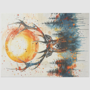 Decoupage Watercolor Stag Bright Orange Sun Seidenpapier
