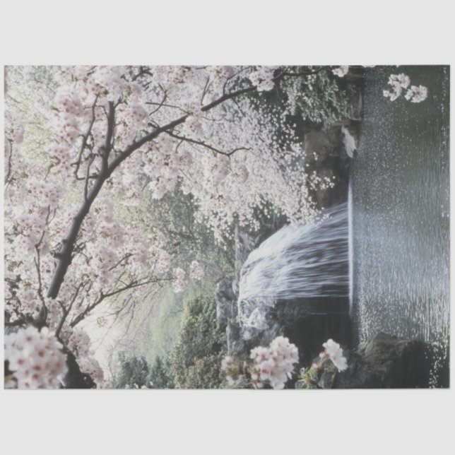 Decoupage Waterfall Pink Tree Ruhiger Pool Seidenpapier (Vorderseite)