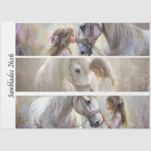 Decoupage Weiße Pferdemädchen Kunst Handsägen Seidenpapier