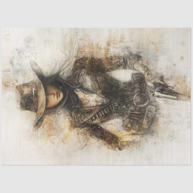 Decoupage Western Cowgirl Pencil Kunst Mystik Seidenpapier (Vorderseite)