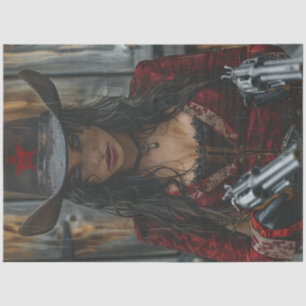 Decoupage Western Cowgirl Sheriff 2 Waffen Seidenpapier