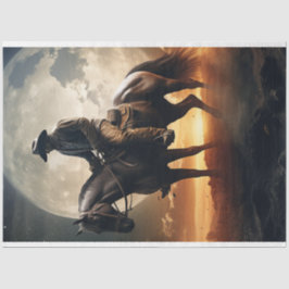 Decoupage Western Scene Cowboy Moon Sunset Seidenpapier