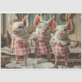 Decoupage Whimsical 3 Schweine Schachtel Kleider Seidenpapier