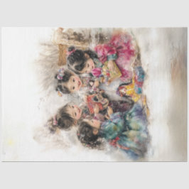 Decoupage Whimsical 4 Koreanische Kinder spielen Seidenpapier