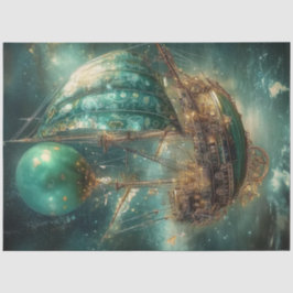 Decoupage Whimsical Airship Hot Air Ballon Grüntön Seidenpapier