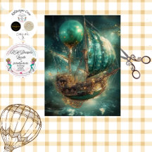 Decoupage Whimsical Airship Hot Air Ballon Grüntön
