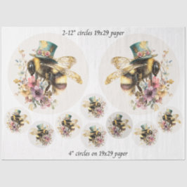 Decoupage Whimsical Bee 12" Rounds 4" Coasters Seidenpapier
