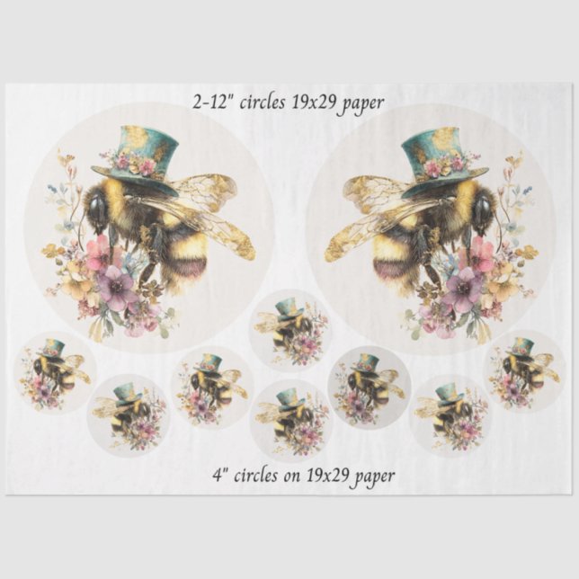 Decoupage Whimsical Bee 12" Rounds 4" Coasters  Seidenpapier (Vorderseite)