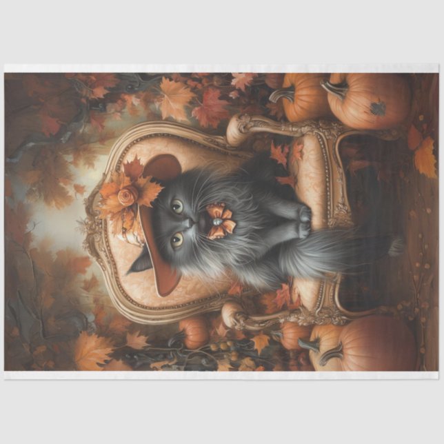 Decoupage Whimsical Black Cat Fall Portrait Seidenpapier (Vorderseite)