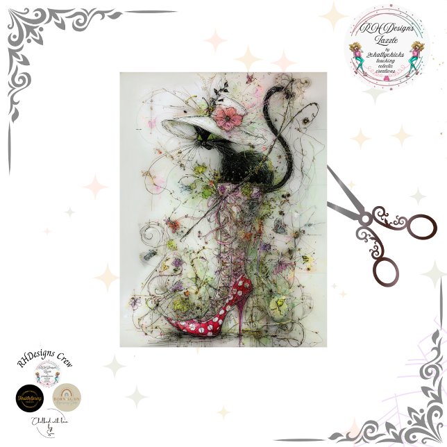 Decoupage Whimsical Black Cat Stiletto's Catwalk  Seidenpapier (Von Creator hochgeladen)