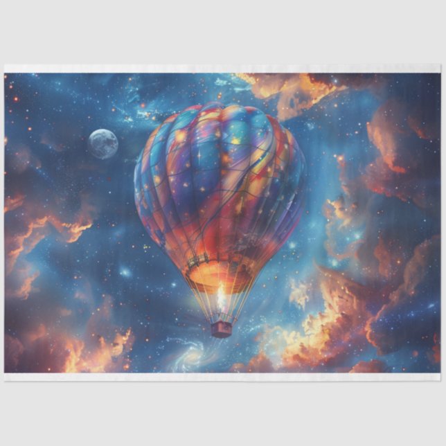 Decoupage Whimsical Blue Hot Air Ballonfahrt Seidenpapier (Vorderseite)