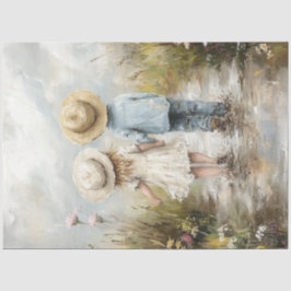 Decoupage Whimsical Boy Girl Walking Mud Road Seidenpapier