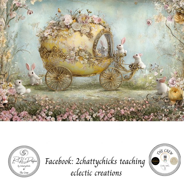 Decoupage Whimsical Carriage Rabbit Easter Scene Seidenpapier (Von Creator hochgeladen)