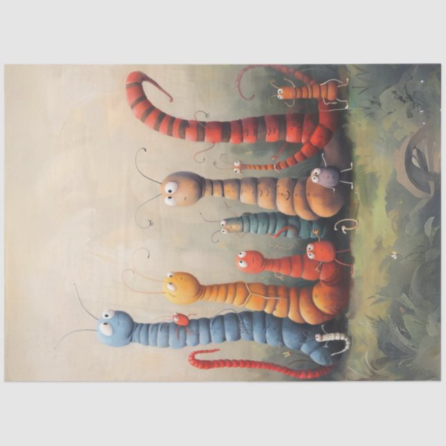 Decoupage Whimsical Cartoon Bookwürmer Raupen Seidenpapier (Vorderseite)