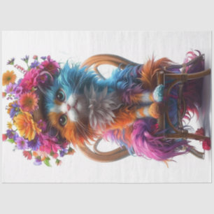 Decoupage Whimsical Cat Blossom Whiskers Seidenpapier