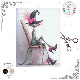 Decoupage Whimsical Cat Hexenschuhe Catwalk Seidenpapier