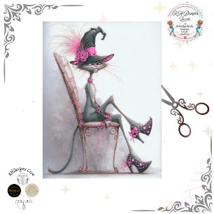 Decoupage Whimsical Cat Hexenschuhe Catwalk Seidenpapier