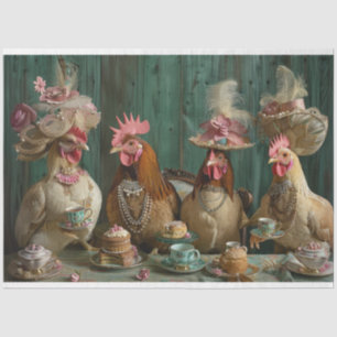 Decoupage Whimsical Chicken Chickadees Tee Party Seidenpapier