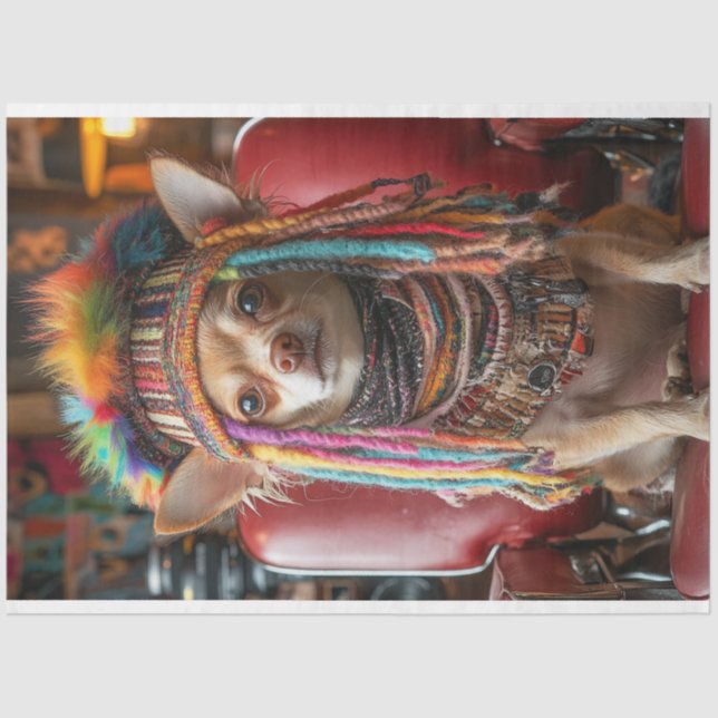 Decoupage Whimsical Chihuahua Patchwork in Salon Seidenpapier (Vorderseite)