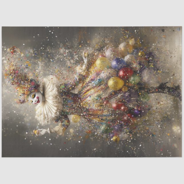 Decoupage Whimsical Circus Clown farbenfrohe Kostü Seidenpapier (Vorderseite)