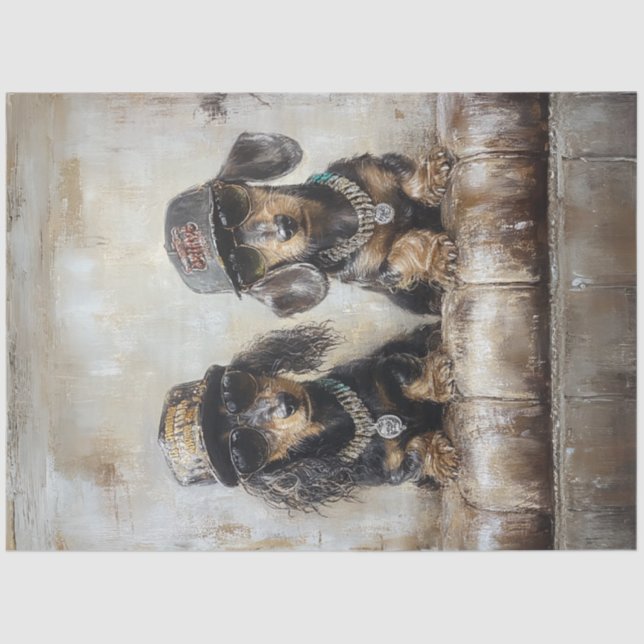 Decoupage Whimsical Dackel Welppies Rappers Seidenpapier (Vorderseite)