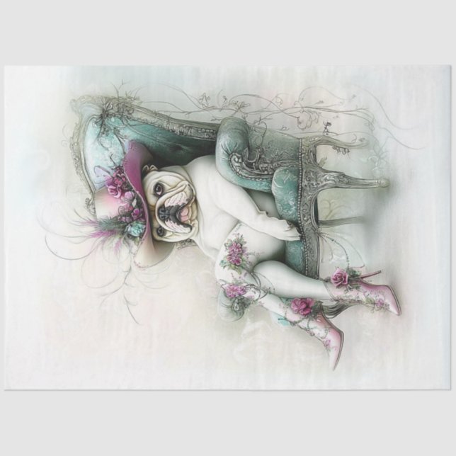 Decoupage Whimsical English Bulldog Cowboy Hat Seidenpapier (Vorderseite)