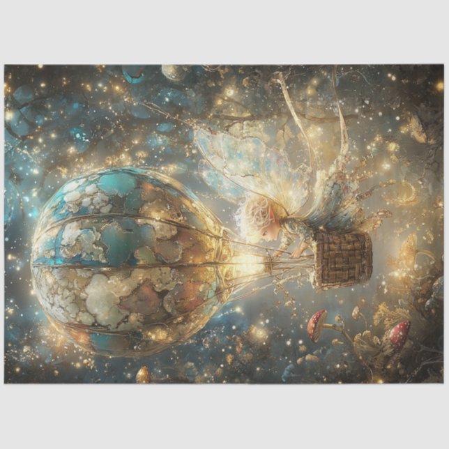 Decoupage Whimsical Fairy verzauberter Wald Ballon Seidenpapier (Vorderseite)