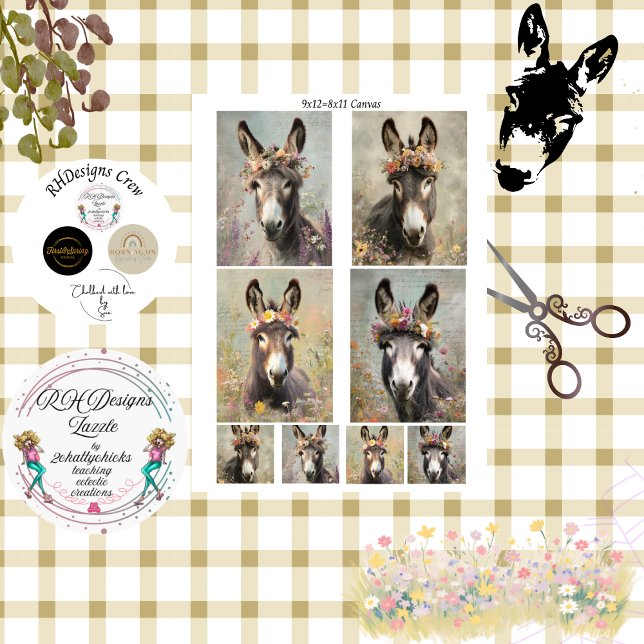 Decoupage Whimsical Floral Donkey Rustikale Arktis Seidenpapier (Von Creator hochgeladen)
