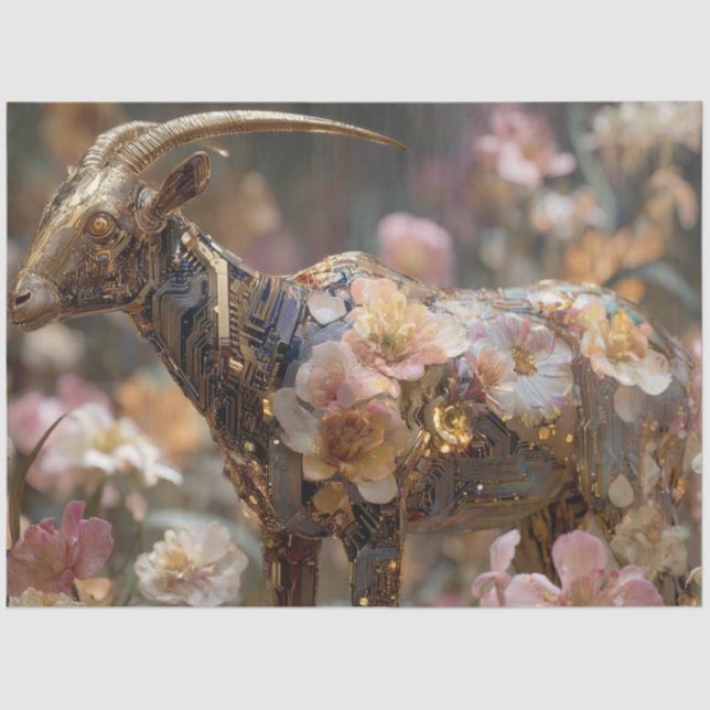Decoupage Whimsical Floral Goat Futuristic Seidenpapier (Vorderseite)