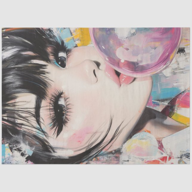 Decoupage Whimsical Girl & Ihre Blase Gum Erinneru Seidenpapier (Vorderseite)