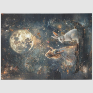 Decoupage Whimsical Girl Rabbit Moon Night Scene Seidenpapier