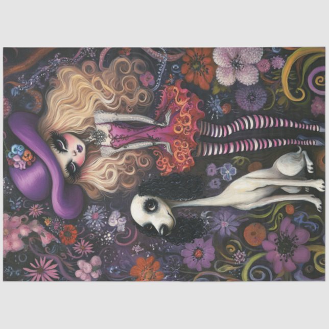 Decoupage Whimsical Gothic Girl Standard Poodle Seidenpapier (Vorderseite)