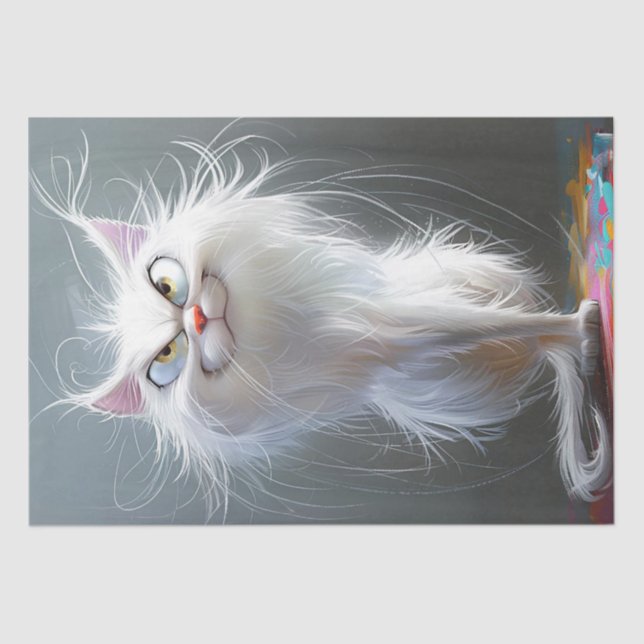Decoupage Whimsical Grumpy Long Hair Cat Seidenpapier (Vorderseite)
