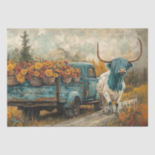 Decoupage Whimsical Highland Longhorn & Blume Seidenpapier