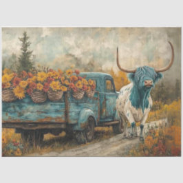 Decoupage Whimsical Highland Longhorn & Blume Seidenpapier