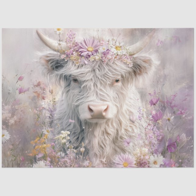 Decoupage Whimsical Highland Pink Lilac Blume Seidenpapier (Vorderseite)