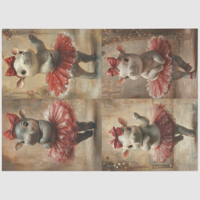 Decoupage Whimsical Hippos in Tutu gekleidet Seidenpapier (Vorderseite)