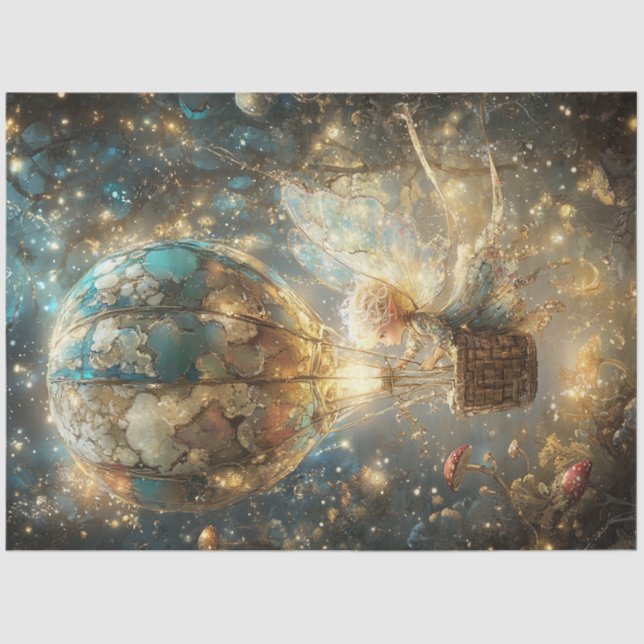 Decoupage Whimsical Hot Air Ballon Fairy Blue Sky Seidenpapier (Vorderseite)