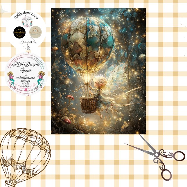 Decoupage Whimsical Hot Air Ballon Fairy Blue Sky Seidenpapier (Von Creator hochgeladen)