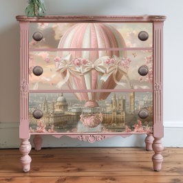 Decoupage Whimsical Hot Air Ballon Pink White Seidenpapier