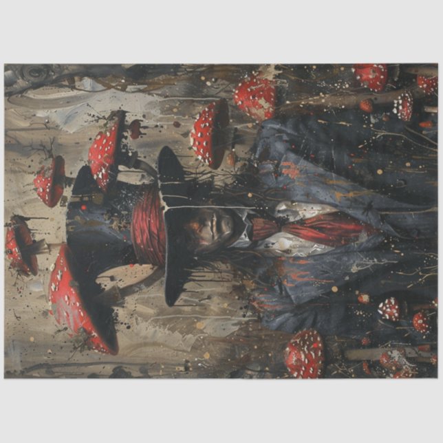 Decoupage Whimsical Image Man Anzug Mushrooms Seidenpapier (Vorderseite)