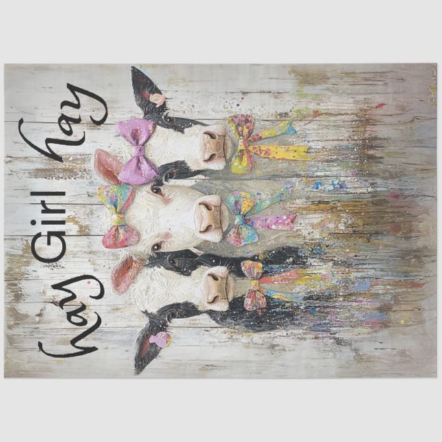 Decoupage Whimsical Jersey Calves Hay Girl Hay Seidenpapier (Vorderseite)