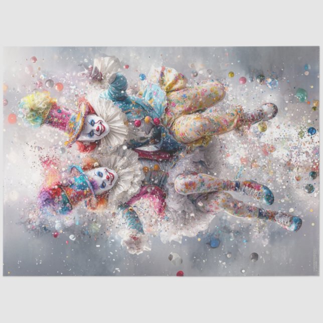 Decoupage Whimsical Jester Circus Clowns Seidenpapier (Vorderseite)