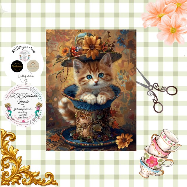 Decoupage Whimsical Kitten Ornate Teacup  Seidenpapier (Von Creator hochgeladen)
