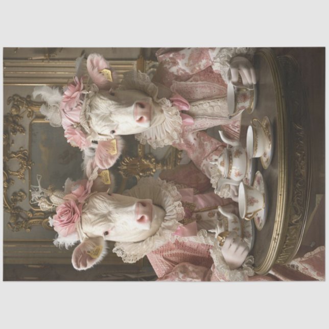 Decoupage Whimsical Kuh Daisy & Rosie Tee Party Seidenpapier (Vorderseite)